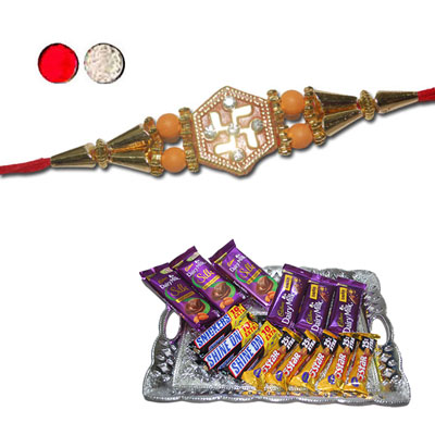 "Rakhi - FR- 8330 A (Single Rakhi), Choco Thali - code RC10 - Click here to View more details about this Product